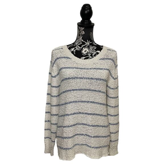 PAIGE Laureen Sweater Striped Boucle Knit White & Infinity Blue - Size Small - Picture 1 of 13